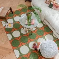 Staunton And Henry Rugs Austin Retro Circle Green And Orange Wool Rug