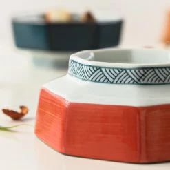 Staunton And Henry Ako Blue And Red Japanese Octagonal Serving Bowls