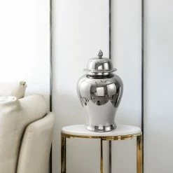 Staunton And Henry Silver Ceramic Chinese Urn Home Accessories