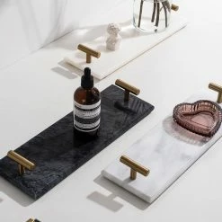 Staunton And Henry Solid Marble Serving Tray With Gold Handles Home Accessories