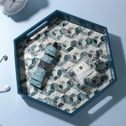 Staunton And Henry Decorative Objects Lacquered Blue Mother Of Pearl Inlay Square Tray