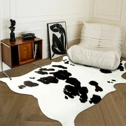 Staunton And Henry Rugs Premium White With Black Spots Faux Cowhide Rug