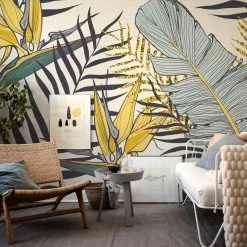Staunton And Henry Yellow And Blue Palms Wallpaper