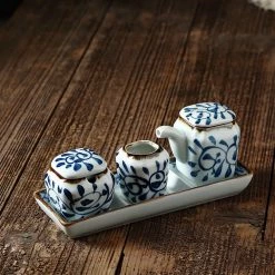 Staunton And Henry Akari Blue And White Japanese Condiment Jars
