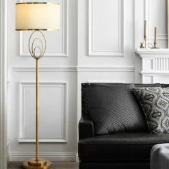 Staunton And Henry Lighting Modern Ornate Brass Floor Lamp With White Shade