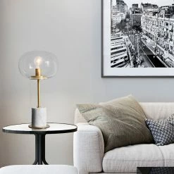 Staunton And Henry Lighting Modern White Marble Table Lamp With Gold Trim