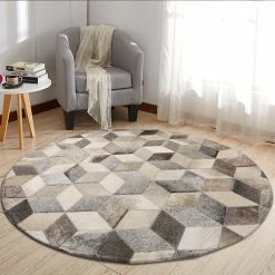 Staunton And Henry Grey And White Patchwork Round Cowhide Rug