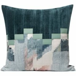 Staunton And Henry Abstract Teal And Beige Throw Cushion Home Accessories