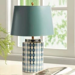 Staunton And Henry Lighting Teal Table Lamp With Gold Trim