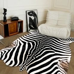 Staunton And Henry Premium Zebra Print White Faux Cowhide Rug Rugs