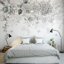 Staunton And Henry Monochrome Floral Wall Mural Wall Decor