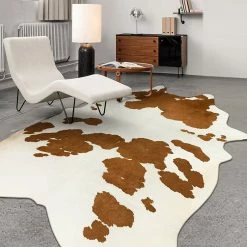 Staunton And Henry Premium White With Brown Spots Faux Cowhide Rug