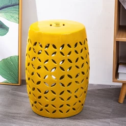 Staunton And Henry Yellow Ceramic Chinese Drum Stool