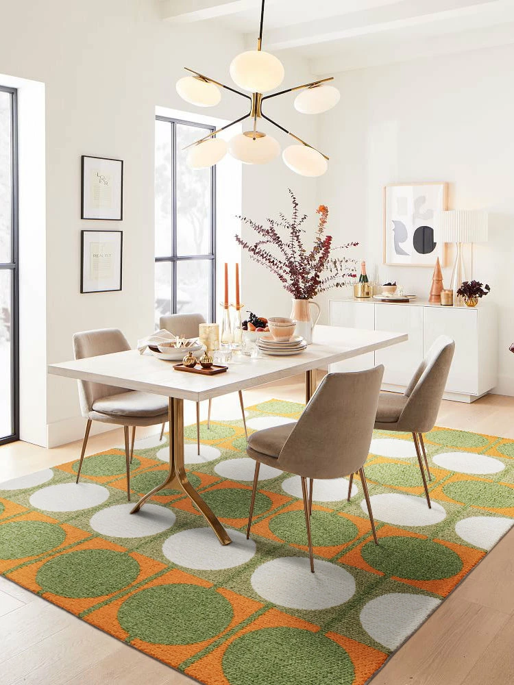 Staunton And Henry Rugs Austin Retro Circle Green And Orange Wool Rug