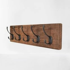 Staunton And Henry Cast Iron Wall Hooks With Solid Wood Base