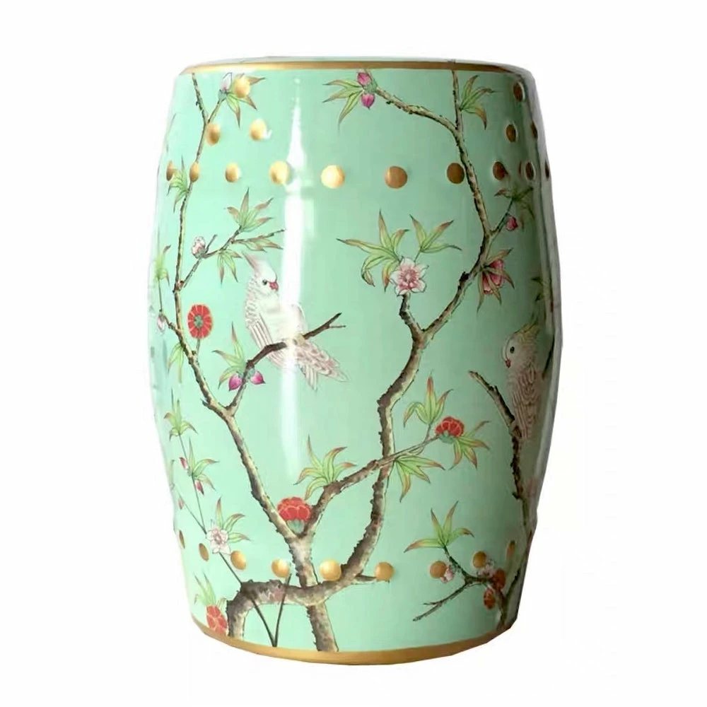 Staunton And Henry Furniture Modern Chinese Ceramic Hand-Painted Stool