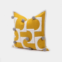 Staunton And Henry Textured Furry Yellow And Grey Throw Cushion