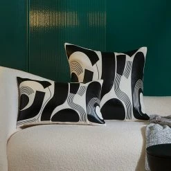 Staunton And Henry Home Accessories Modern Applique Leather Black And White Throw Cushion