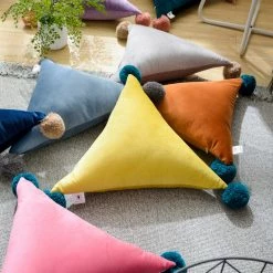 Staunton And Henry Triangle Pom Pom Cushion Home Accessories