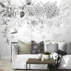 Staunton And Henry Monochrome Floral Wall Mural Wall Decor