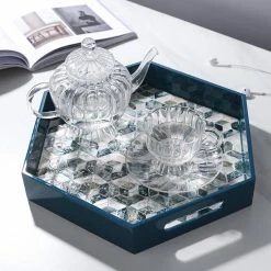 Staunton And Henry Decorative Objects Lacquered Blue Mother Of Pearl Inlay Square Tray