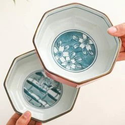 Staunton And Henry Ako Blue And Red Japanese Octagonal Serving Bowls