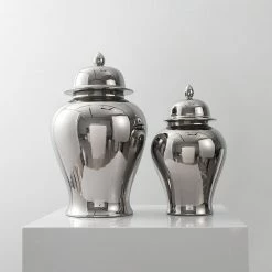 Staunton And Henry Silver Ceramic Chinese Urn Home Accessories