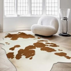 Staunton And Henry Premium White With Brown Spots Faux Cowhide Rug