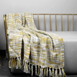 Staunton And Henry Home Accessories Yellow & Grey Throw Blanket With Tassles