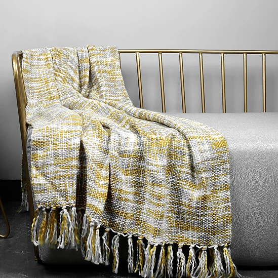 Staunton And Henry Home Accessories Yellow & Grey Throw Blanket With Tassles