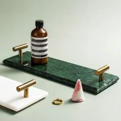 Staunton And Henry Solid Marble Serving Tray With Gold Handles Home Accessories