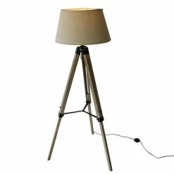 Staunton And Henry Lighting Wood Tripod Floorlamp With Beige Shade