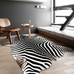 Staunton And Henry Premium Zebra Print White Faux Cowhide Rug Rugs