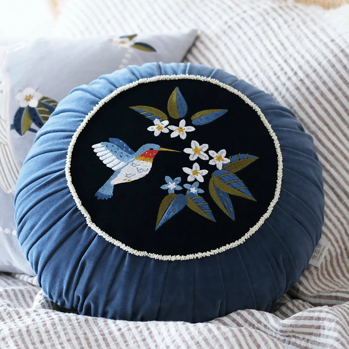 Staunton And Henry Retro Embroidered Hummingbird Decorative Cushion Home Accessories