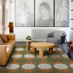 Staunton And Henry Rugs Austin Retro Circle Green And Orange Wool Rug