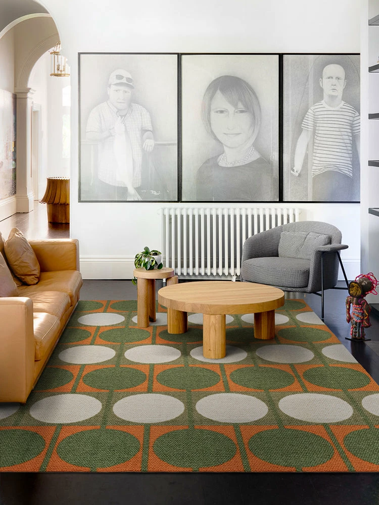 Staunton And Henry Rugs Austin Retro Circle Green And Orange Wool Rug