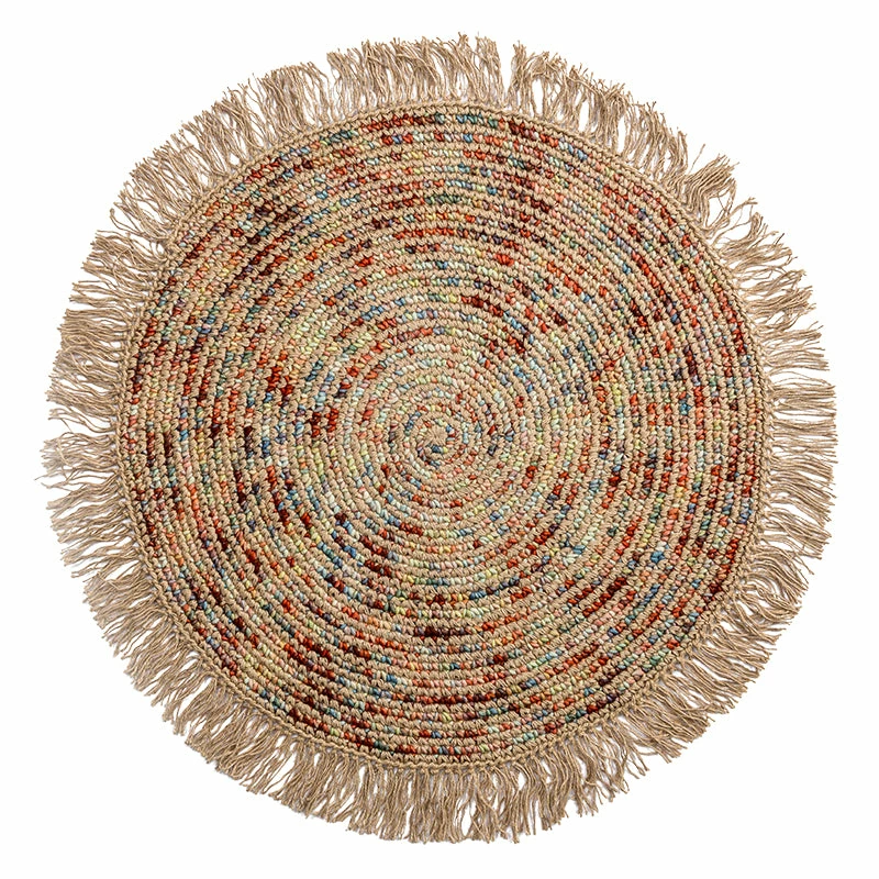 Staunton And Henry Round Multicolored Jute And Wool Rug