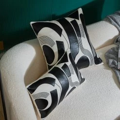 Staunton And Henry Home Accessories Modern Applique Leather Black And White Throw Cushion