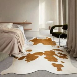Staunton And Henry Premium White With Brown Spots Faux Cowhide Rug