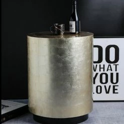 Staunton And Henry Furniture Modern Gold Drum Side Table