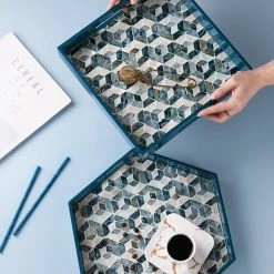 Staunton And Henry Decorative Objects Lacquered Blue Mother Of Pearl Inlay Square Tray