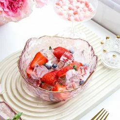 Staunton And Henry Vintage Dimpled Glass Bowl With Gold Trim Kitchen