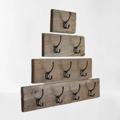Staunton And Henry Cast Iron Wall Hooks With Solid Wood Base