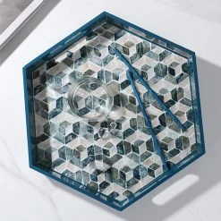 Staunton And Henry Decorative Objects Lacquered Blue Mother Of Pearl Inlay Square Tray