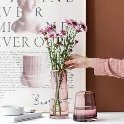 Staunton And Henry Home Accessories Tapered Colored Glass Vase With Gold Rim