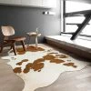 Staunton And Henry Premium White With Brown Spots Faux Cowhide Rug