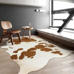 Staunton And Henry Premium White With Brown Spots Faux Cowhide Rug