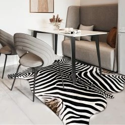 Staunton And Henry Premium Zebra Print White Faux Cowhide Rug Rugs