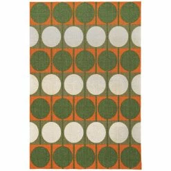 Staunton And Henry Rugs Austin Retro Circle Green And Orange Wool Rug
