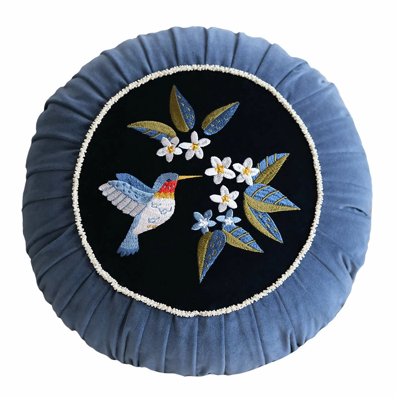 Staunton And Henry Retro Embroidered Hummingbird Decorative Cushion Home Accessories